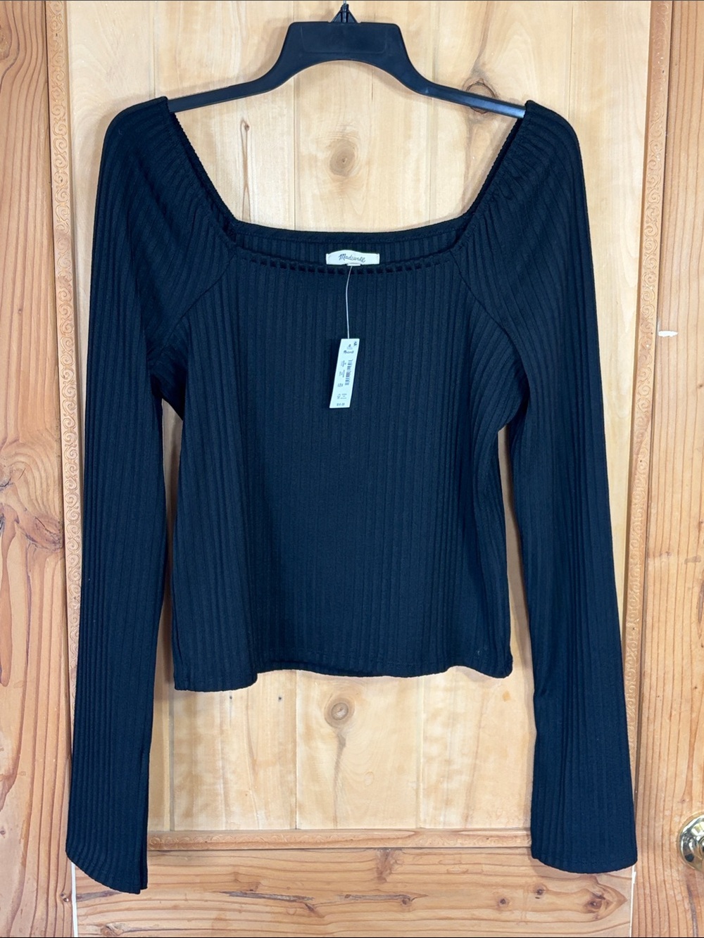 Madewell Black Ribbed Square Neck Long-Sleeve Top